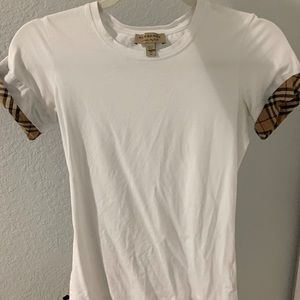 Burberry T-Shirt with Plaid Cuffs